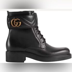 Gucci Black Combat Moto Boots with GG Logo